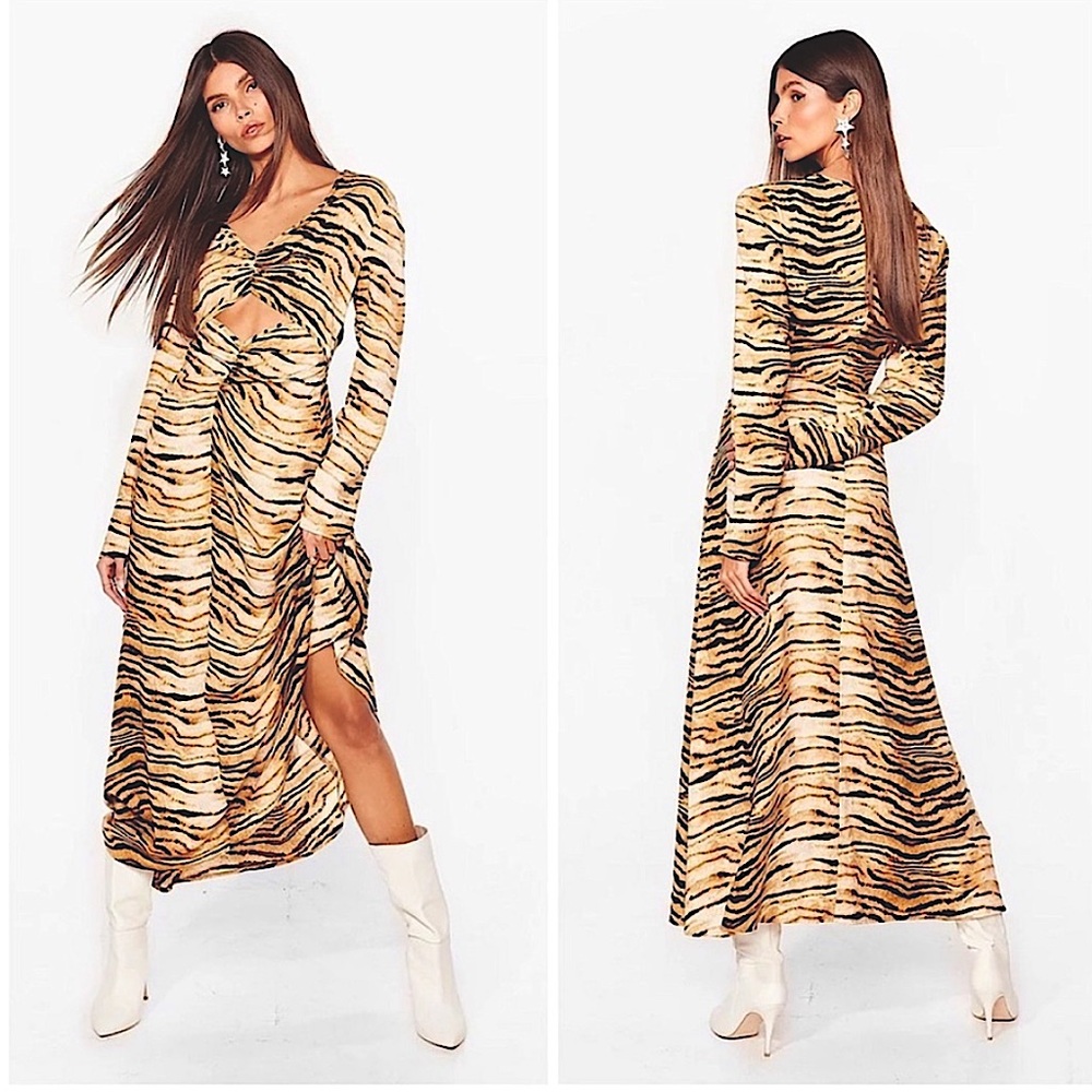 NASTY GAL | ANIMAL PRINT MAXI LONG SLEEVE DRESS